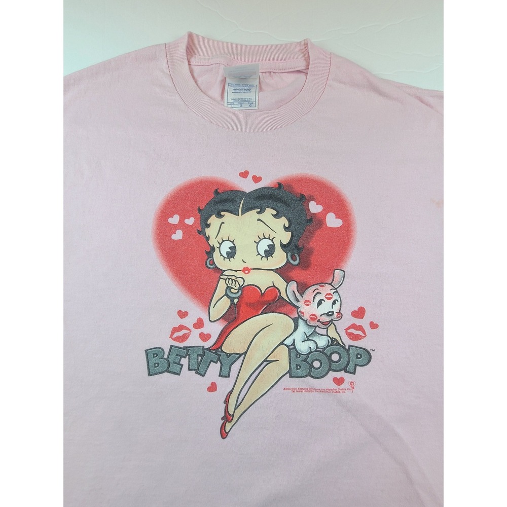 Vintage 2002 Betty Boop Pink T-Shirt Womens AAA Alstyle Large Hearts Pudgy Dog
